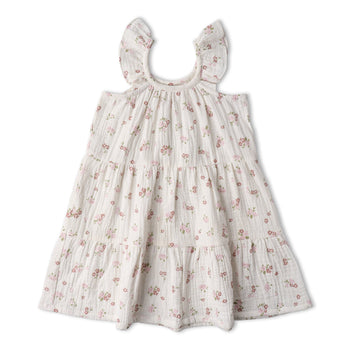 Makemake Organics Organic Ruffle Tiered Dress - Blush Floral