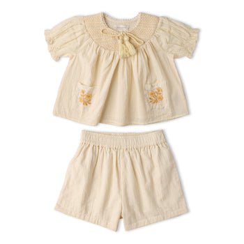 Makemake Organics Organic Smocked Top & Shorts Set - Butter Yellow