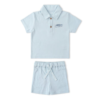 Makemake Organics Organic Polo Shirt & Shorts Set - Light Blue