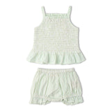 Makemake Organics Organic Smocked Top And Bloomer Set - Basil Stripes