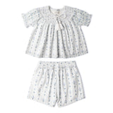 Makemake Organics Organic Smocked Top & Shorts Set - Blue Vines