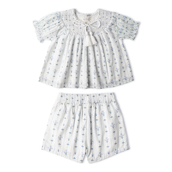 Makemake Organics Organic Smocked Top & Shorts Set - Blue Vines
