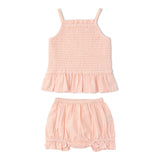 Makemake Organics Organic Smocked Top And Bloomer Set - Blush