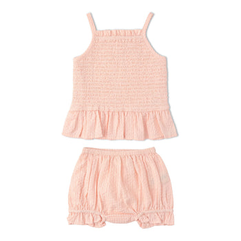Makemake Organics Organic Smocked Top And Bloomer Set - Blush