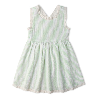 Makemake Organics Organic Cross Back Dress - Basil Stripes
