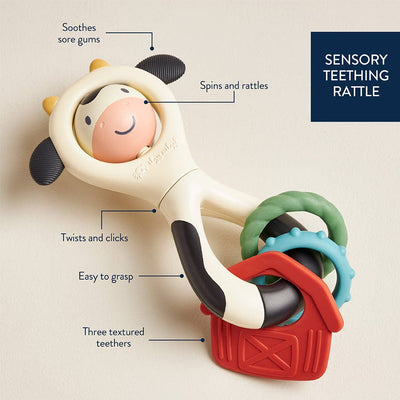 Itzy Spinne Rattle Cow Sensory Toy & Teether – Multi-Activity Baby Toy
