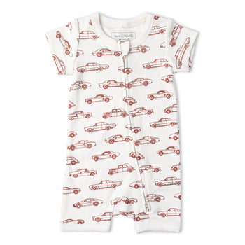 Makemake Organics Organic Short Zip Romper - Cars