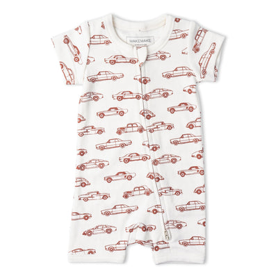 Makemake Organics Organic Short Zip Romper - Cars
