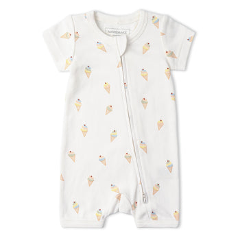 Makemake Organics Organic Short Zip Romper - Ice Cream