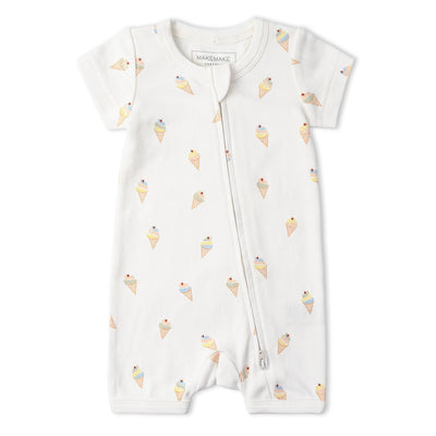 Makemake Organics Organic Short Zip Romper - Ice Cream