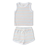 Makemake Organics Organic Sleeveless Tee & Shorts Set - Cabana Stripes