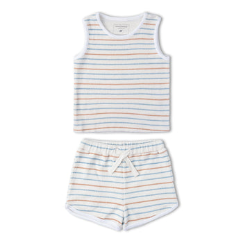 Makemake Organics Organic Sleeveless Tee & Shorts Set - Cabana Stripes