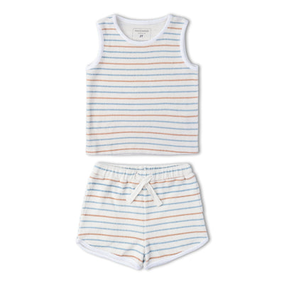 Makemake Organics Organic Sleeveless Tee & Shorts Set - Cabana Stripes