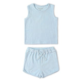 Makemake Organics Organic Sleeveless Tee & Shorts Set - Light Blue