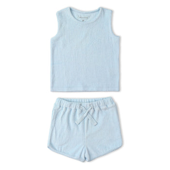 Makemake Organics Organic Sleeveless Tee & Shorts Set - Light Blue