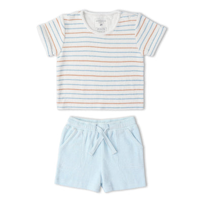 Makemake Organics Organic Terry Tee & Shorts Set - Cabana Stripes