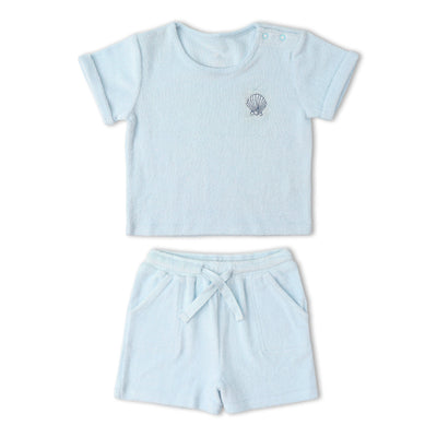 Makemake Organics Organic Terry Tee & Shorts Set - Light Blue