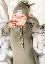 Baby Organic Knotted Gown + Top Knot Hat - Sage