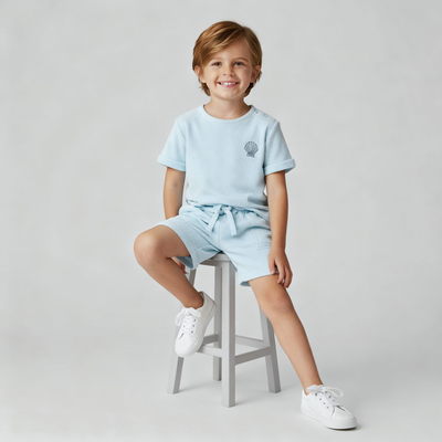 Makemake Organics Organic Terry Tee & Shorts Set - Light Blue