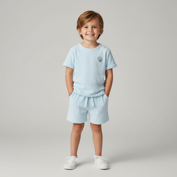 Makemake Organics Organic Terry Tee & Shorts Set - Light Blue