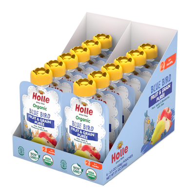 Holle Baby Food Pouches - Organic Fruit & Grain Puree - Blue Bird