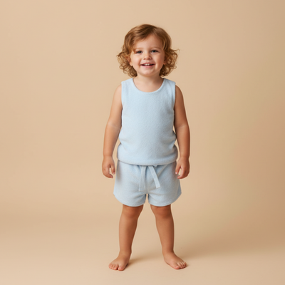 Makemake Organics Organic Sleeveless Tee & Shorts Set - Light Blue