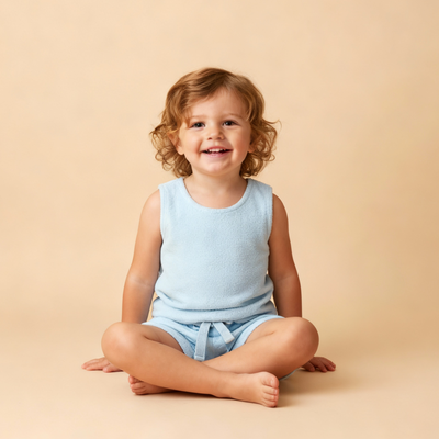 Makemake Organics Organic Sleeveless Tee & Shorts Set - Light Blue