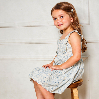 Makemake Organics Organic Flutter Buttoned Tiered Dress - Ivy Floral