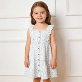Makemake Organics Organic Flutter Buttoned Tiered Dress - Ivy Floral