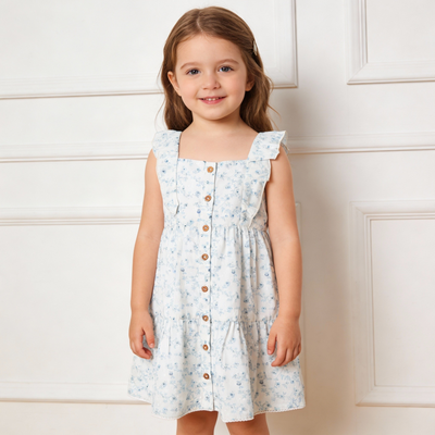 Makemake Organics Organic Flutter Buttoned Tiered Dress - Ivy Floral