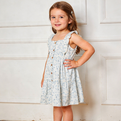 Makemake Organics Organic Flutter Buttoned Tiered Dress - Ivy Floral
