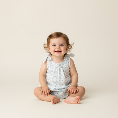 Makemake Organics Organic Tie Shoulder Bubble Romper - Ivy Floral