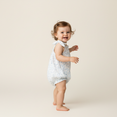 Makemake Organics Organic Tie Shoulder Bubble Romper - Ivy Floral