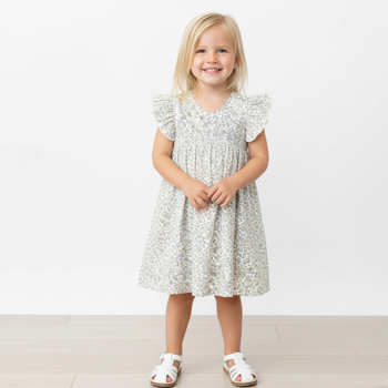 Makemake Organics Organic Short Sleeve Flutter Dress - Tulle Floral