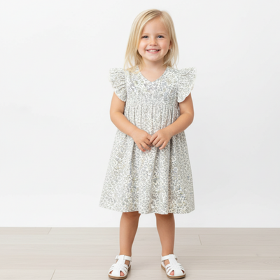 Makemake Organics Organic Short Sleeve Flutter Dress - Tulle Floral