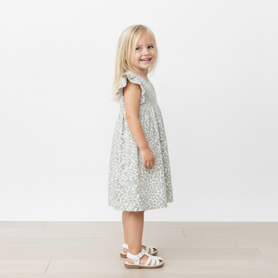 Makemake Organics Organic Short Sleeve Flutter Dress - Tulle Floral