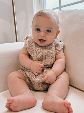 Cable Knit Summer Baby Romper - Heather Beige