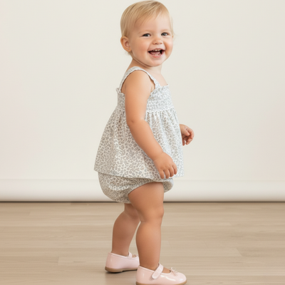 Makemake Organics Organic Scalloped Top & Bloomers Set - Tulle Floral