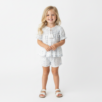 Makemake Organics Organic Smocked Top & Shorts Set - Blue Vines
