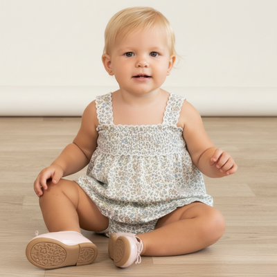 Makemake Organics Organic Scalloped Top & Bloomers Set - Tulle Floral