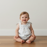 Makemake Organics Organic Tie Shoulder Bubble Romper - Blue Vines