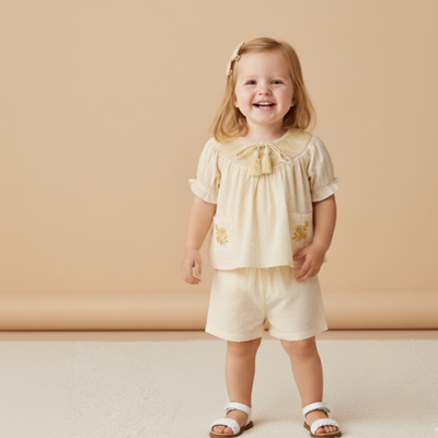 Makemake Organics Organic Smocked Top & Shorts Set - Butter Yellow