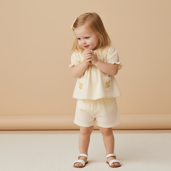 Makemake Organics Organic Smocked Top & Shorts Set - Butter Yellow