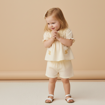 Makemake Organics Organic Smocked Top & Shorts Set - Butter Yellow