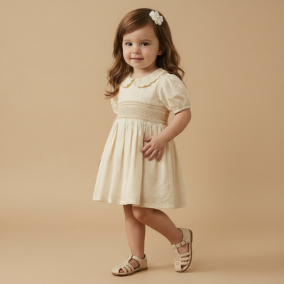 Makemake Organics Organic Smocked Collar Dress - Butter Yellow