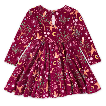 Apple Park Bamboo Blend L/S Twirly Tee Dress - Woodland Dreams