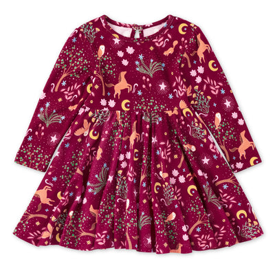 Apple Park Bamboo Blend L/S Twirly Tee Dress - Woodland Dreams