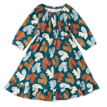 Apple Park Bamboo Blend L/S Ruffle Dress - Squirrel Scurry