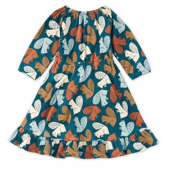 Apple Park Bamboo Blend L/S Ruffle Dress - Squirrel Scurry