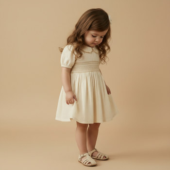Makemake Organics Organic Smocked Collar Dress - Butter Yellow